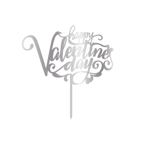 Happy Valentinas Day Gümüş Renk Aynalı Pleksi Topper
